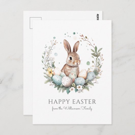 Schattigee Bunny Eggs Garland Krans Gepersonalisee Briefkaart (Voorkant / Achterkant)