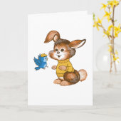 Schattigee Bunny en Bluebird Kids Verjaardag Kaart (Gele Bloem)