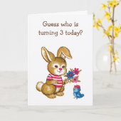 Schattigee Bunny en Bluebird Kinder Derde Verjaard Kaart (Gele Bloem)