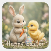 Schattigee Bunny en Chick Paasscène Vierkante Sticker (Voorkant)