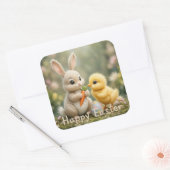 Schattigee Bunny en Chick Paasscène Vierkante Sticker (Envelop)