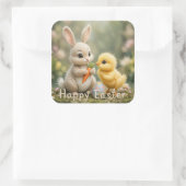 Schattigee Bunny en Chick Paasscène Vierkante Sticker (Tas)