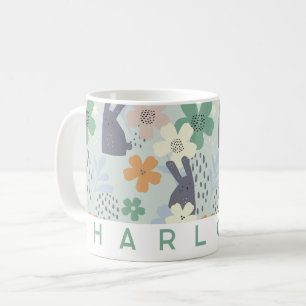 Schattigee Bunny en Floral gepersonaliseerde mok  