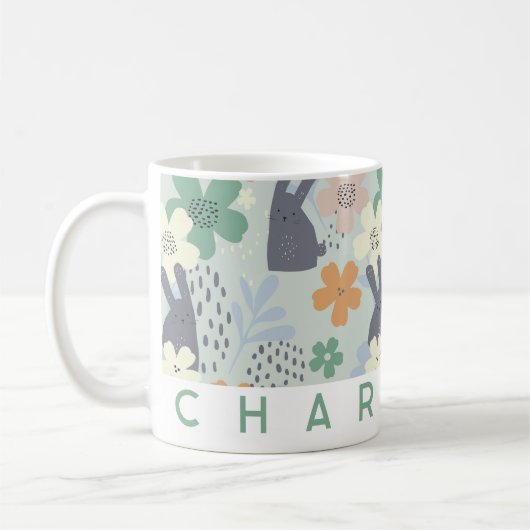 Schattigee Bunny en Floral gepersonaliseerde mok | (Links)