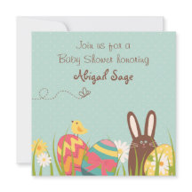 Schattigee Bunny en Paaseieren Baby shower Uitnodi