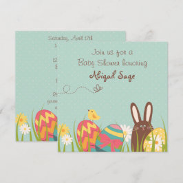 Schattigee Bunny en Paaseieren Baby shower Uitnodi Kaart