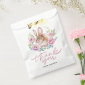 Schattigee Bunny en Roze Bloemen Baby shower Bedan Bedankzakje (Gezegeld)
