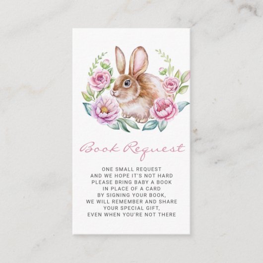 Schattigee Bunny en Roze Bloemen Krans Boek Verzoe Informatiekaartje (Voorkant)
