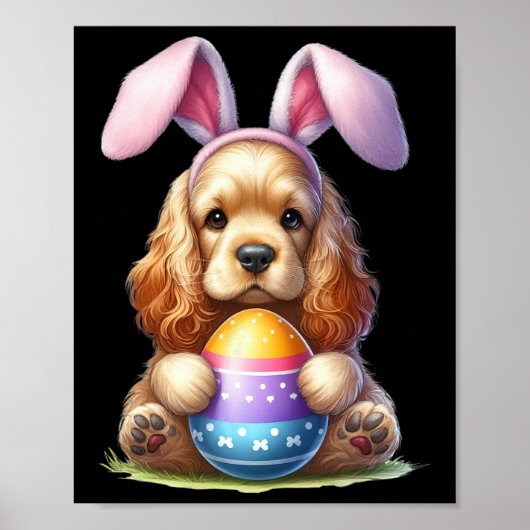 Schattigee Bunny Er Spaniel Hond Paasknuffel Eiere Poster (Voorkant)