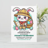 Schattigee Bunny Explorer Easter Egg Hunt Verjaard Kaart (Staand voorkant)