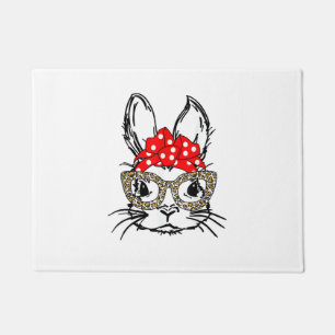 Schattigee Bunny Face Leopard Print Red Bandana Ra Deurmat