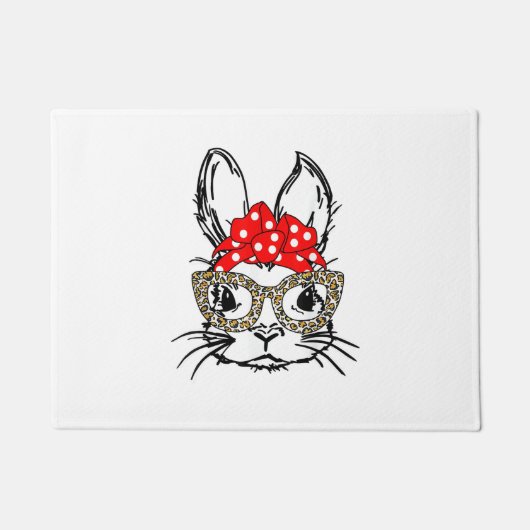 Schattigee Bunny Face Leopard Print Red Bandana Ra Deurmat (Voorkant)