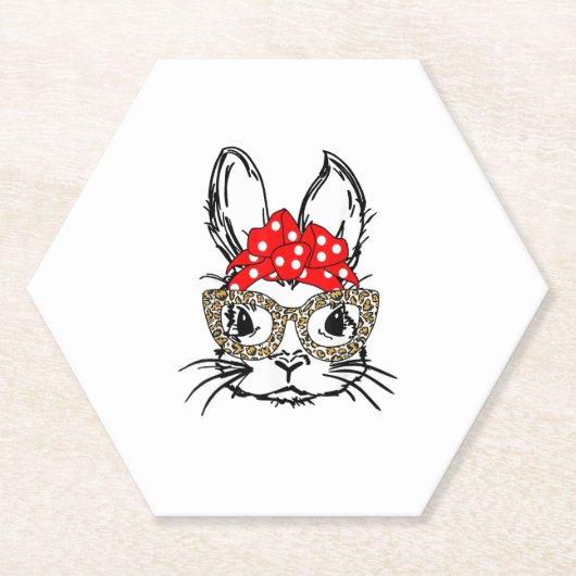 Schattigee Bunny Face Leopard Print Red Bandana Ra Kartonnen Onderzetters (Voorkant)