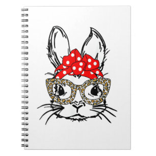 Schattigee Bunny Face Leopard Print Red Bandana Ra Notitieboek