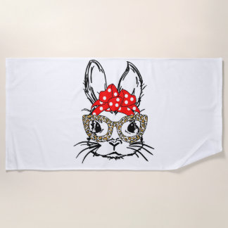 Schattigee Bunny Face Leopard Print Red Bandana Ra Strandlaken