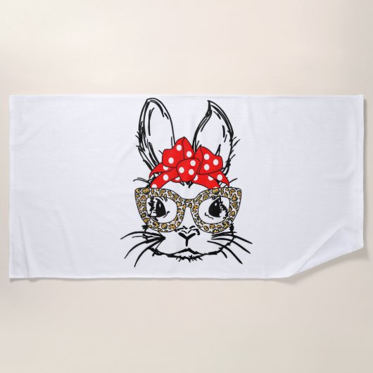 Schattigee Bunny Face Leopard Print Red Bandana Ra Strandlaken (Voorkant)