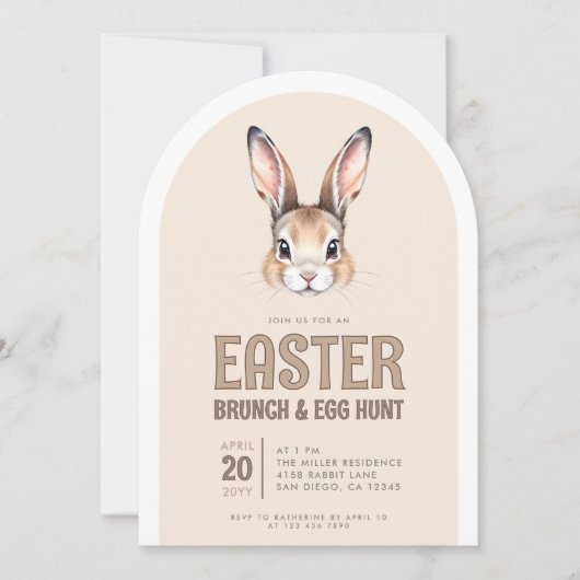 Schattigee Bunny Face Paasbrunch en Egg Hunt Kaart (Voorkant)