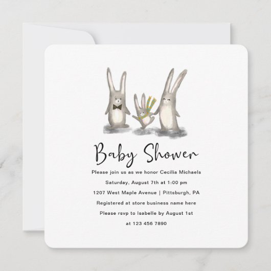 Schattigee Bunny Family Baby shower Uitnodiging (Voorkant)