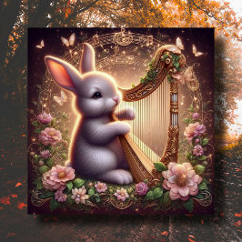 Schattigee Bunny Floral Fantasy Art Nouveau Pasen Feestdagenkaart