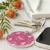Schattigee Bunny Floral Pattern Monogram Foto Mage Sleutelhanger (Voorkant Rechts)