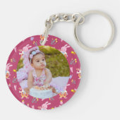 Schattigee Bunny Floral Pattern Monogram Foto Mage Sleutelhanger (Achterkant)