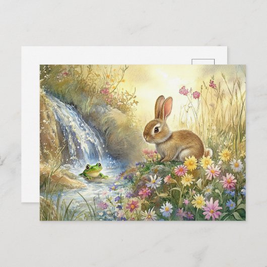 Schattigee Bunny Frog Waterval Briefkaart Spring W (Voorkant / Achterkant)