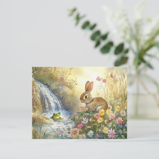 Schattigee Bunny Frog Waterval Briefkaart Spring W (Staand voorkant)