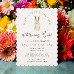 Schattigee Bunny Garden Spring eerste verjaardagsf Kaart<br><div class="desc">Schattigee Bunny Garden Spring Kinder eerste verjaardagsfeestuitnodiging</div>
