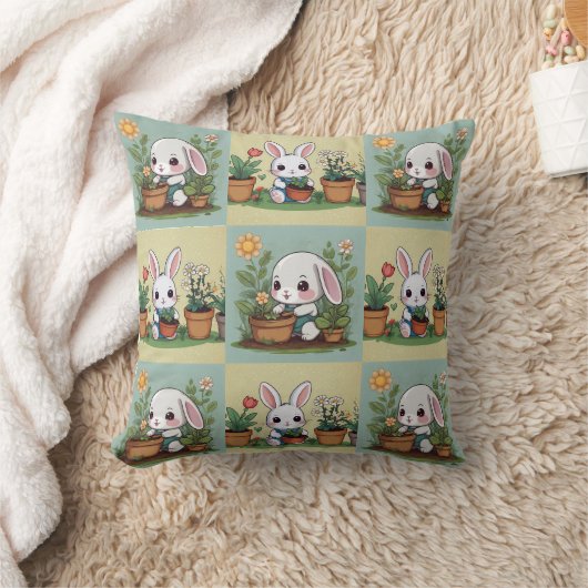 Schattigee Bunny Gardening Print Kussen (Deken)