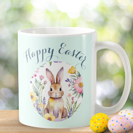 Schattigee Bunny Happy Easter Bloemen Gepersonalis Koffiemok