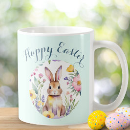 Schattigee Bunny Happy Easter Bloemen Gepersonalis Koffiemok