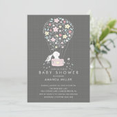 Schattigee Bunny Hete Luchtballon Baby shower Invi Kaart (Staand voorkant)