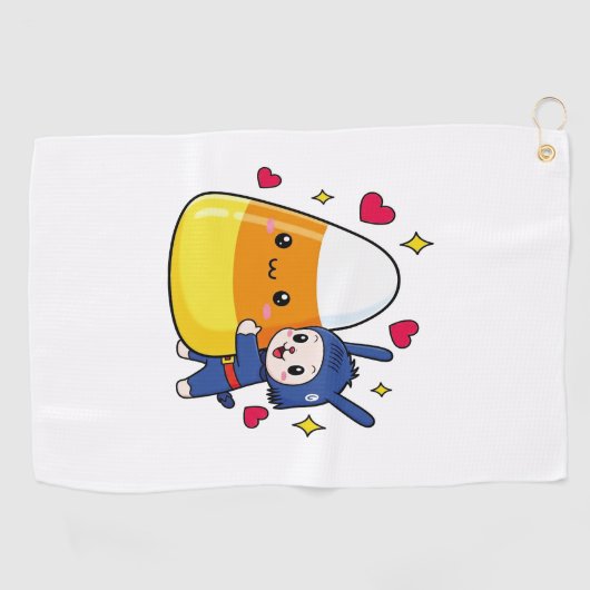 Schattigee Bunny Hugging Candy Corn Golfhanddoek (Horizontaal)