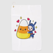 Schattigee Bunny Hugging Candy Corn Golfhanddoek (Voorkant)