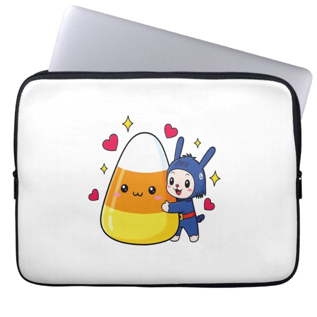 Schattigee Bunny Hugging Candy Corn Laptop Sleeve (Voorkant)