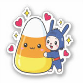 Schattigee Bunny Hugging Candy Corn Sticker (Voorkant)