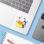 Schattigee Bunny Hugging Candy Corn Sticker (Laptop met iPhone)