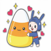 Schattigee Bunny Hugging Candy Corn Sticker (Voorkant)