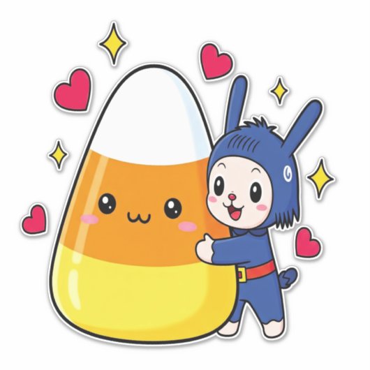 Schattigee Bunny Hugging Candy Corn Sticker (Voorkant)
