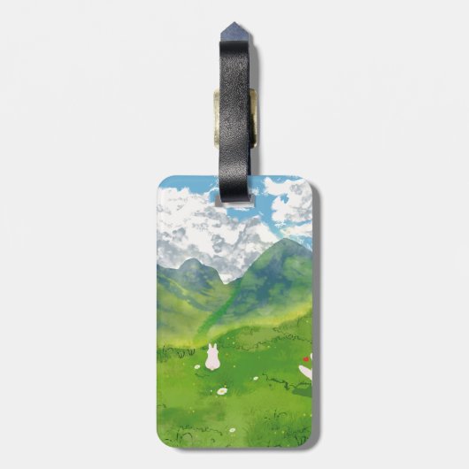 Schattigee Bunny in Mountain Uitzicht Personaliser Bagagelabel (Achterkant verticaal)