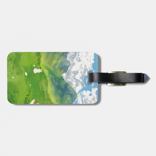 Schattigee Bunny in Mountain Uitzicht Personaliser Bagagelabel (Achterkant horizontaal)