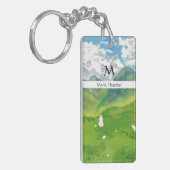 Schattigee Bunny in Mountain Uitzicht Personaliser Sleutelhanger (Voorkant Links)