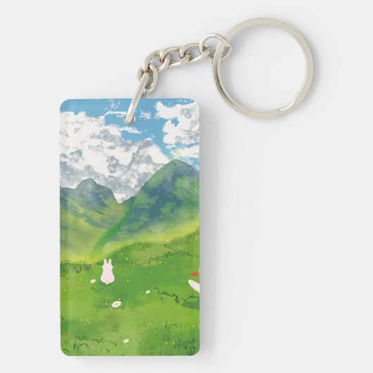 Schattigee Bunny in Mountain Uitzicht Personaliser Sleutelhanger (achterkant)