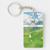 Schattigee Bunny in Mountain Uitzicht Personaliser Sleutelhanger (Voorkant)