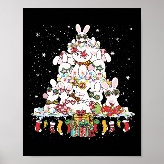 Schattigee Bunny Kerstboom Witte Konijnen Omsingel Poster (Voorkant)