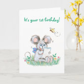 Schattigee Bunny Kinder eerste verjaardag Kaart (Gele Bloem)