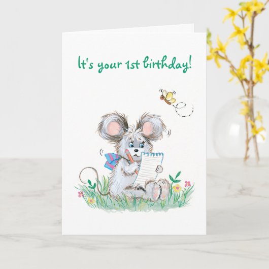 Schattigee Bunny Kinder eerste verjaardag Kaart (Gele Bloem)