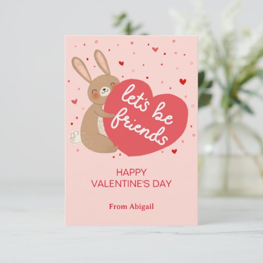 Schattigee Bunny Kinder Klaslokaal Valentijn Note  Kaart (Staand voorkant)