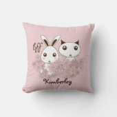 Schattigee Bunny Kitten Dierenvrienden Roze Meisje Kussen (Voorkant)