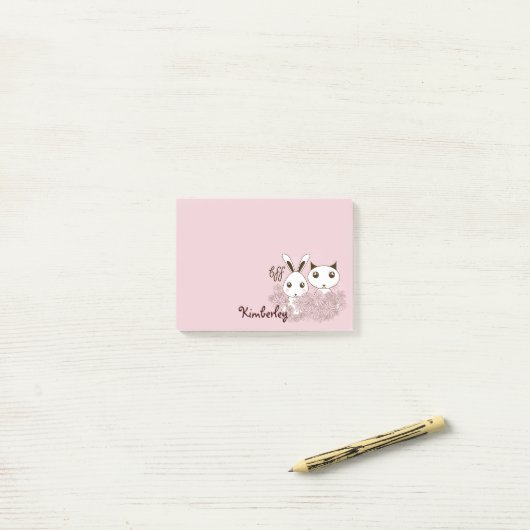 Schattigee Bunny Kitten Dierenvrienden Roze Meisje Post-it® Notes (Op bureau)